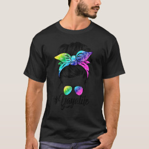 Yaya Life Messy Hair Bun Tie Dye Women Mother's Da T-Shirt