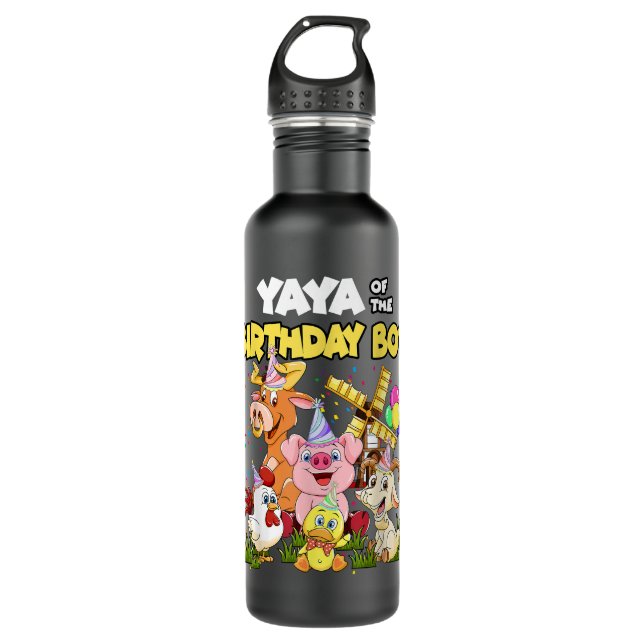 Yaya Of The Birthday Boy Farm Animals Birthday Par 710 Ml Water Bottle (Front)