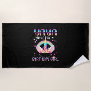 Yaya Of The Birthday Girl Rainbow Unicorn Mothers Beach Towel