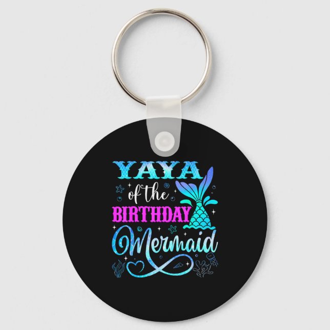 Yaya Of The Birthday Mermaid Family Matching Party Key Ring (Front)