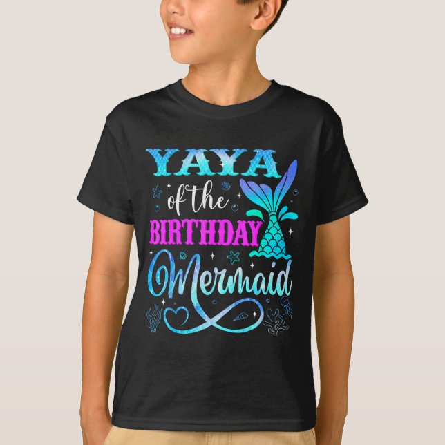 Yaya Of The Birthday Mermaid Family Matching Party T-Shirt (Front)