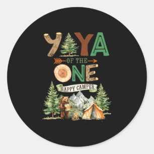 Yaya of the one happy camper 1st birthday camping classic round sticker