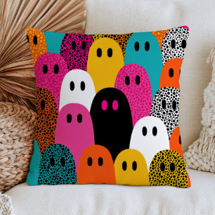 Yayoi Kusama Colourful Ghosts Maximalist Halloween Cushion