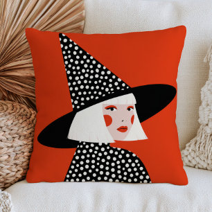 Yayoi Kusama Inspired Dotted Witch Girl Halloween Cushion