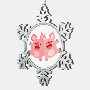 YEAH!! Cute Cartoon Pigs Pewter Ornament