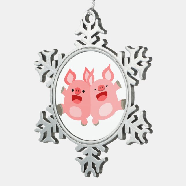 YEAH!! Cute Cartoon Pigs Pewter Ornament (Right)