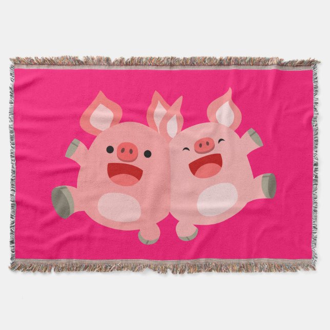 YEAH!! Cute Cartoon Pigs Throw Blanket (Front)
