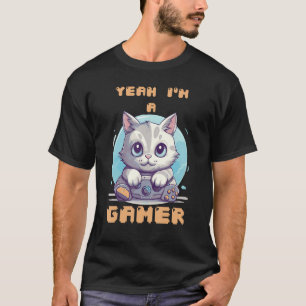 Yeah I m A Gamer Gaming Cute Cat Amine T-Shirt
