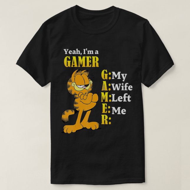Yeah i'm a gamer my wife left me gaming funny cat  T-Shirt (Design Front)