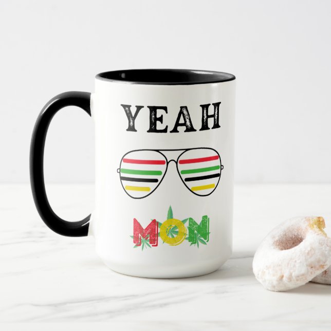 Yeah Mon Reggae Coloured Sunglasses Coffee Mug (With Donut)