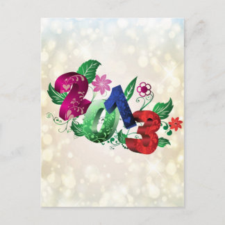 Year 2013 3D with floral insertions Postcard