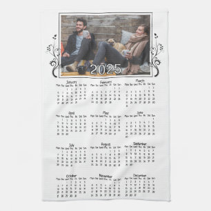 Year 2025 Photo Calendar with Foliage  Tea Towel