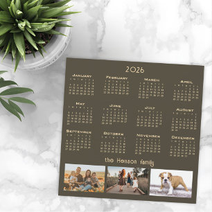 Year 2026 Calendar 3 Family Photo Collage Magnet