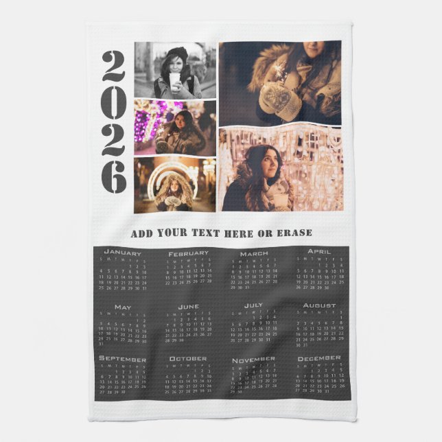 Year 2026 Calendar 5 Photo Collage Kitchen Towel (Vertical)