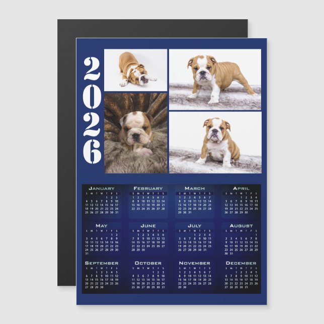 Year 2026 Calendar Dog Pet 4 Photo Collage Magnet (Front/Back)