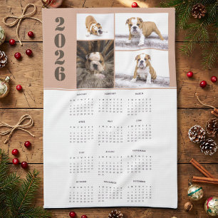 Year 2026 Calendar Dog Pet 4 Photo Collage Tea Towel