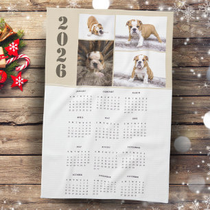 Year 2026 Calendar Dog Pet 4 Photo Collage Tea Towel