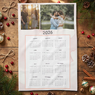 Year 2026 Custom Photo Calendar Kitchen Towel