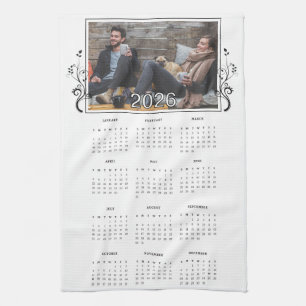 Year 2026 Photo Calendar with Foliage  Tea Towel