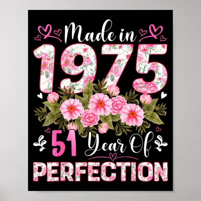Year 51 Old 1975 Floral 51th Poster (Front)