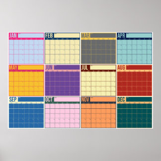 Year At A Glance Undated Bold Retro Wall Calendar Poster