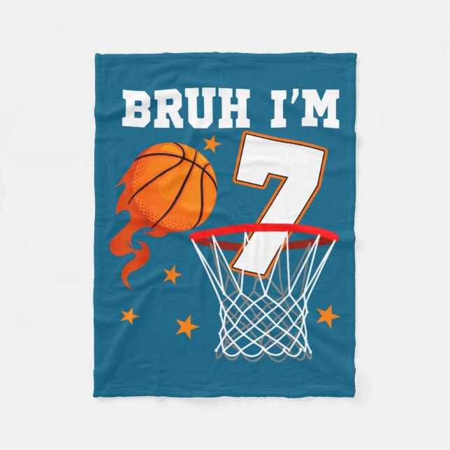 Year Bruh 7 Old Birthday Basketball Fleece Blanket (Front)
