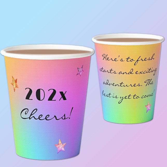 Year Cheers Message, Gradient Rainbow 8oz or 12oz Paper Cups (Creator Uploaded)