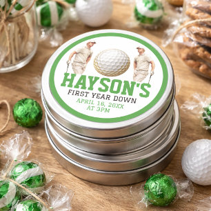 Year Down, Golf On! 1st Birthday Party Classic Round Sticker