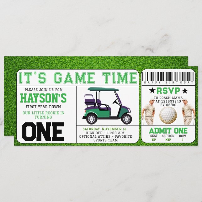 Year Down Golf Ticket 1st Birthday Invitation (Front/Back)