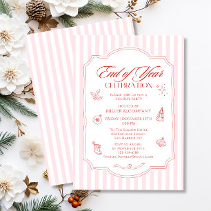 Year End Corporate Christmas Party Pink Stripes Invitation