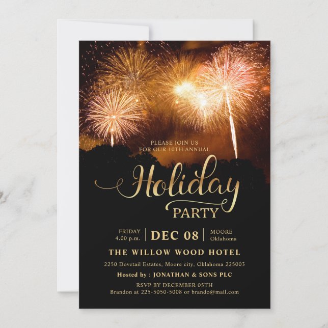 Year end Elegant Fireworks Corporate Holiday Party Invitation (Front)