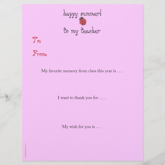 Year-end personalised teacher thank you - ladybug (Front)