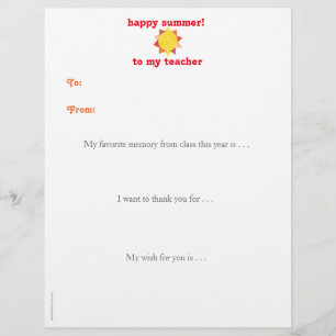 Year-end personalised teacher thank you note - sun