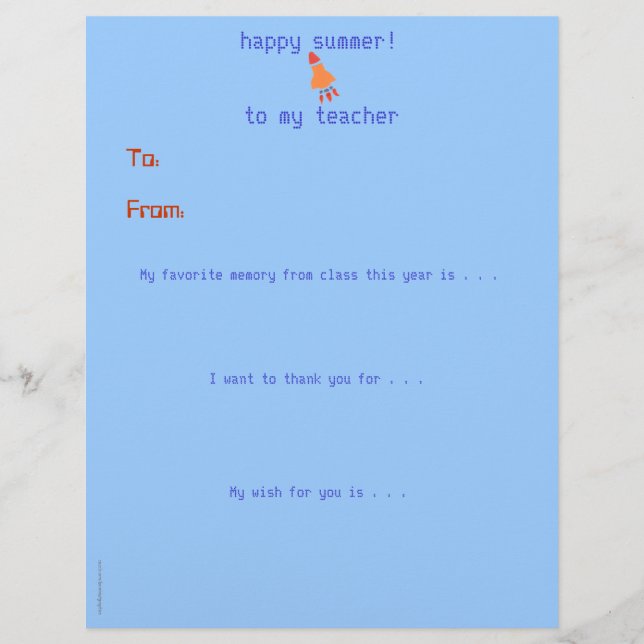 Year-end personalised teacher thank you - rocket (Front)