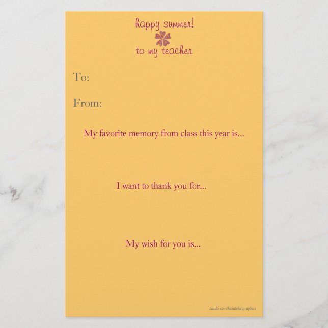 Year-end teacher thank you note (Front)