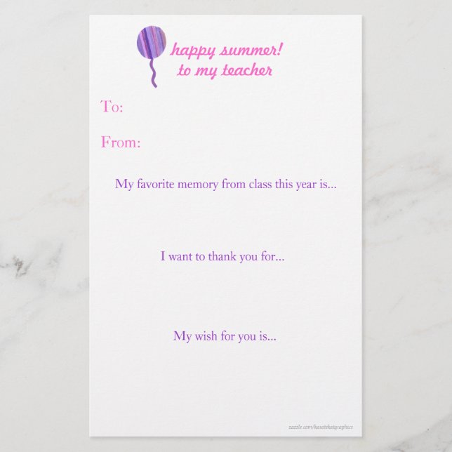 Year-end teacher thank you note (Front)