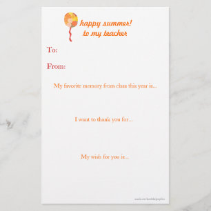 Year-end teacher thank you note