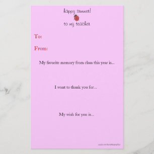 Year-end teacher thank you note stationery