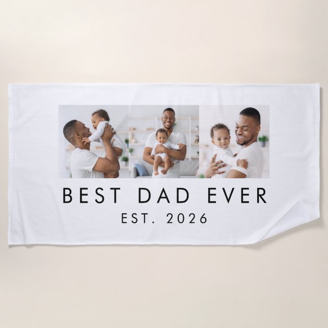 Year Established 3 Photo Best Dad Ever Beach Towel (Front)