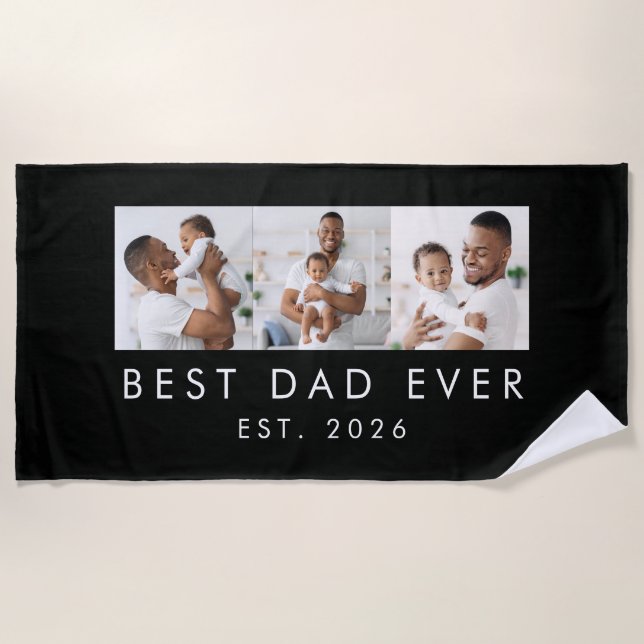 Year Established 3 Photo Best Dad Ever Beach Towel (Front)