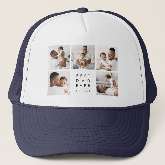 Year Established 5 Photos Best Dad Ever  Trucker Hat (Front)