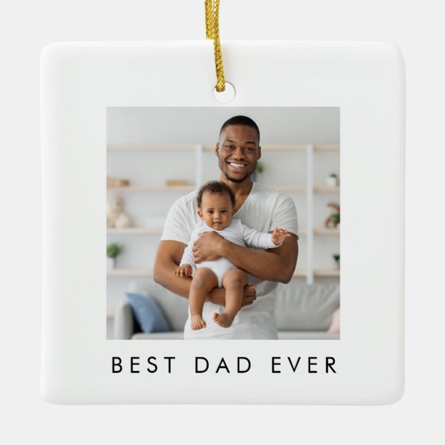 Year Established Best Dad Ever 2 Photos Ceramic Ornament (Front)