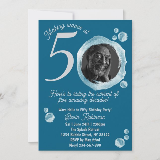 Year Fifty Water Bubbles Birthday Party Invitation (Front)