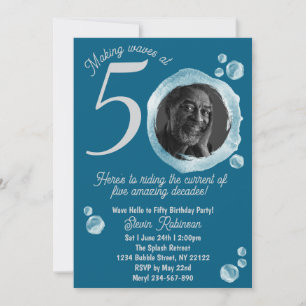 Year Fifty Water Bubbles Birthday Party Invitation