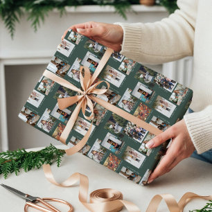 Year in Moments 8 Family Photo Collage & Captions Wrapping Paper