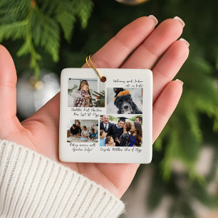 Year in Moments Family Photo Collage & Captions Ceramic Ornament