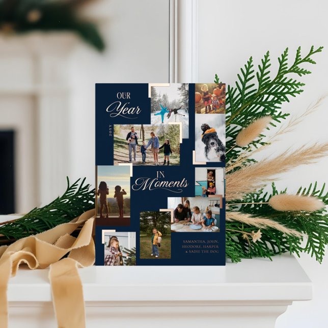 Year in Moments Family Photo Collage Christmas (Year in Moments Family Photo Collage Christmas Foil Holiday Card (Front))