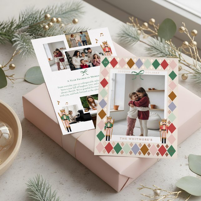 Year in Moments Photo Collage Nutcracker Argyle (Year in Moments Photo Collage Nutcracker Argyle Foil Holiday Card)