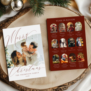 Year in Review 12 Photo Christmas Dark Red Holiday Card