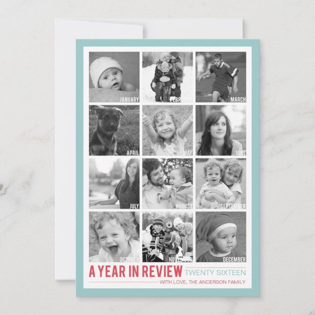 Year in Review 12 Photo Collage Holiday Photocard Card (Front)